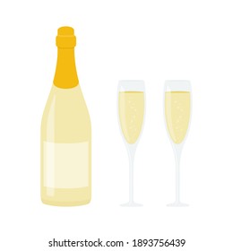 Champagne bottle and champagne glasses for event celebration concept vector