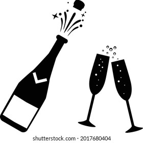 champagne bottle and glasses icon. champagne sign. glass of champagne symbol. celebration concept. flat style. 