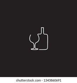 Champagne bottle and glasses line icon. linear style sign for mobile concept and web design. Black background