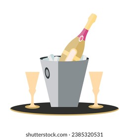 champagne bottle and glasses vector isolated