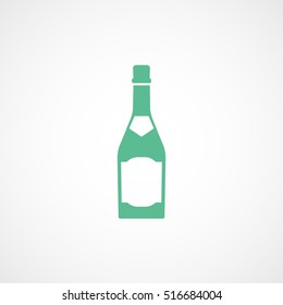 Champagne Bottle Green Flat Icon On White Background