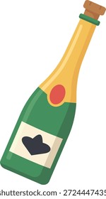 Botella de champán con etiqueta de corazón
