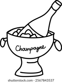 Champagne Bottle In Ice Box Sketch Vector Illustration
