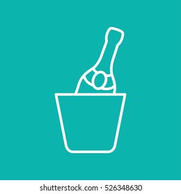 champagne bottle in ice bucket alcohol line outline icon