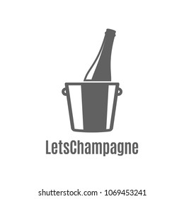 Champagne bottle in an ice bucket icon on white background