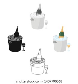 Champagne bottle in an ice bucket icon in cartoon,black style isolated on white background. France country symbol stock vector illustration.