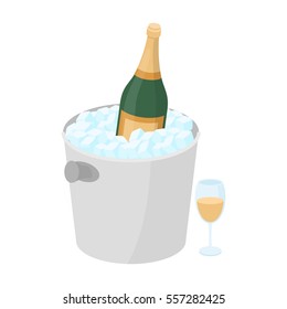 Champagne bottle in an ice bucket icon in cartoon style isolated on white background. France country symbol stock vector illustration.