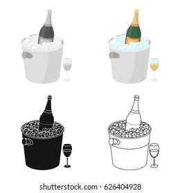 Champagne bottle in an ice bucket icon in cartoon style isolated on white background. France country symbol stock vector illustration.