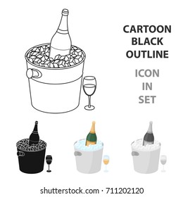 Champagne bottle in an ice bucket icon in cartoon style isolated on white background. France country symbol stock vector illustration.