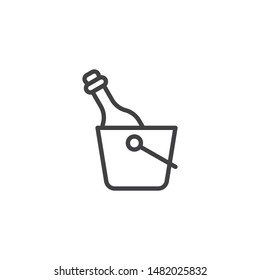 Champagne bottle in the ice bucket line icon. linear style sign for mobile concept and web design. Wine and Ice bucket outline vector icon. Symbol, logo illustration. Vector graphics