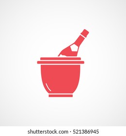 Champagne Bottle In Ice Bucket Red Flat Icon On White Background