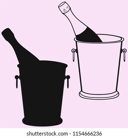 Champagne bottle in a ice bucket  silhouette 
