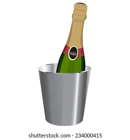 Champagne bottle, ice bucket, vector, isolated on white