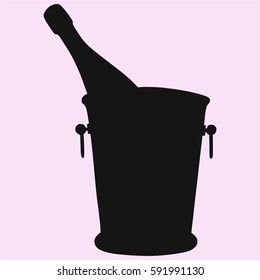 Champagne bottle in a ice bucket vector silhouette isolated