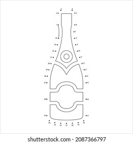 Champagne Bottle Icon Connect The Dots, Alcohol Beverage Bottle Vector Art Illustration, Puzzle Game Containing A Sequence Of Numbered Dots