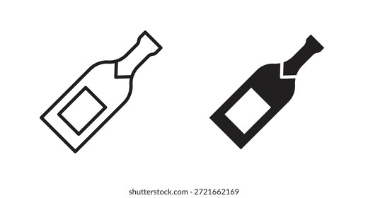 Champagne bottle icon flat and thin stroke vector pack. Editable icons set