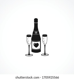 champagne bottle icon. Glasses of champagne isolated on white background for web and mobile