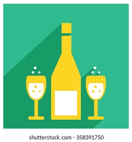 champagne and bottle icon. long shadow icon