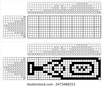 Champagne Bottle Icon Nonogram Pixel Art, Alcohol Beverage Bottle Vector Art Illustration, Logic Puzzle Game Griddlers, Pic-A-Pix, Picture Paint By Numbers, Picross