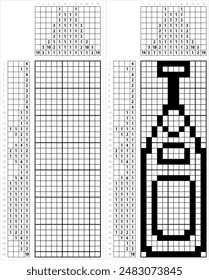 Champagne Bottle Icon Nonogram Pixel Art, Alcohol Beverage Bottle Vector Art Illustration, Logic Puzzle Game Griddlers, Pic-A-Pix, Picture Paint By Numbers, Picross