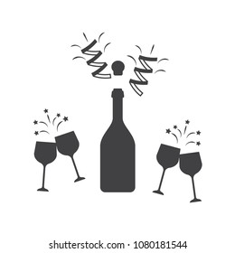 Champagne bottle icon. Wine glass bottle. Champagne party vector