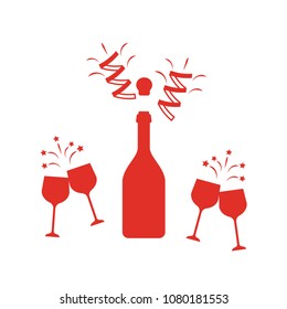 Champagne bottle icon. Wine glass bottle. Champagne party vector