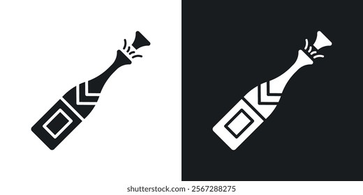 Champagne bottle icons in solid black and white colors