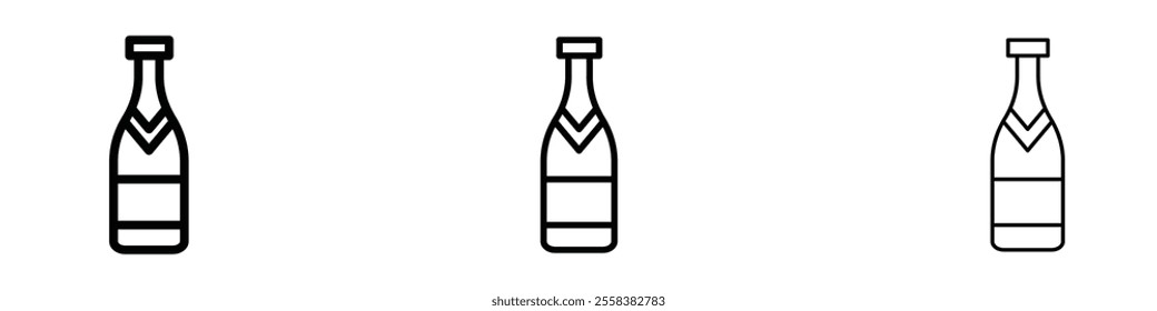 Champagne bottle icons in tree different stroke sizes