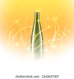 Champagne bottle islolated on magic background. Vector illustration