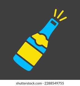 Champagne bottle isolated glyph on dark background icon. Vector illustration, romance elements. Sticker, patch, badge, card for marriage, valentine