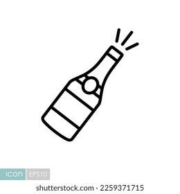 Icono aislado de botella de champán. Ilustración vectorial, elementos románticos. Pegatina, parche, insignia, tarjeta para el matrimonio, valentina