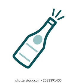 Champagne bottle isolated icon. Vector illustration, romance elements. Sticker, patch, badge, card for marriage, valentine