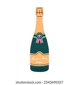Champagne bottle isolated on white background. Alcohol drink. Holiday beverage. New year party.