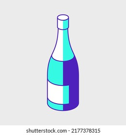 Ilustración de icono vectorial isométrico de botella de champán