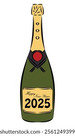 A champagne bottle labeled "Happy New Year 2025," symbolizing celebration and joy.