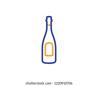 Champagne bottle line icon. Anniversary alcohol sign. Celebration event drink. Colorful outline concept. Blue and orange thin line color icon. Champagne Vector