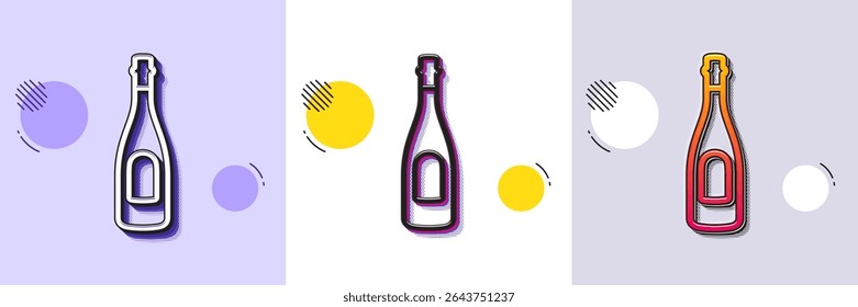 Ícone da linha do frasco de champanhe. Padrão pontilhado de meio-tom. Ícone de gradiente com sombra de grão. Sinal de álcool do aniversário. Bebida do evento de celebração. Ícone de champanhe. Vários desenhos. Vetor