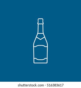 Champagne Bottle Line Icon On Blue Background