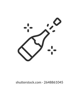 Champagne bottle, linear icon. Sparkling wine for celebration and toast. Line with editable stroke.