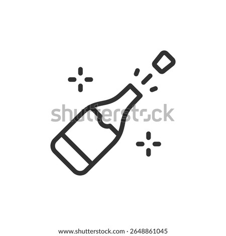 Champagne bottle, linear icon. Sparkling wine for celebration and toast. Line with editable stroke.