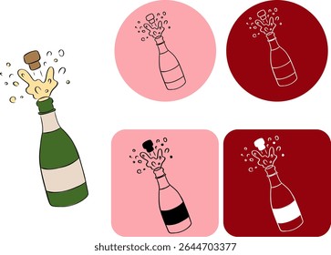 Champagne bottle logotype. Holiday toast. Vector graphic line ink illustration. for package, holiday design, fabric and textile. For poster, flyer, banner, invitation, social media, party or sale
