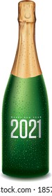 Champagne bottle with many fresh drops, happy new year 2021