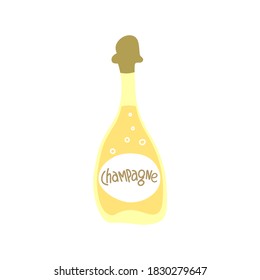 Champagne bottle on white background. Cartoon sketch graphic design. Doodle style. Hand drawn image. Party drinks concept. Freehand drawing style. Vector.
