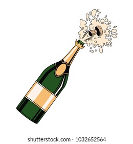 Champagne bottle open pop art
