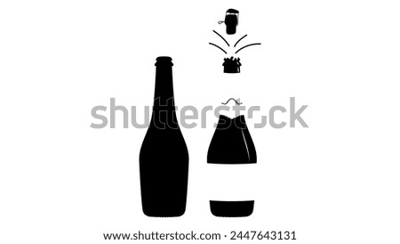 Champagne Bottle Opening, black isolated silhouette