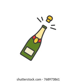 Champagne bottle opening flat line colored icon.