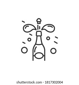 Champagne bottle opening line icon. New year celebration. Celebrating moments, details and festive decorations. Christmas and New Year holidays concept. Isolated vector illustration. Editable stroke 
