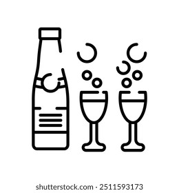 Icono de contorno de botella de champán, Ilustración vectorial