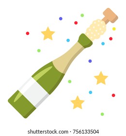 Champagne bottle pop flat icon, New year and Christmas, xmas sign vector graphics, a colorful solid pattern on a white background, eps 10.