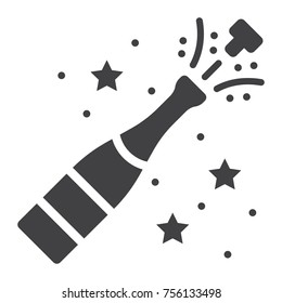 Champagne bottle pop glyph icon, New year and Christmas, xmas sign vector graphics, a solid pattern on a white background, eps 10.